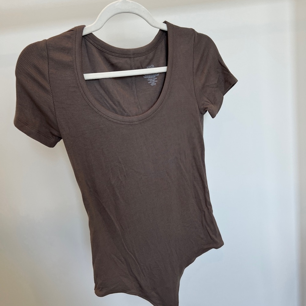 Nuuds Brown Short Sleeve slinky Women's Bodysuit - Picture 2 of 4